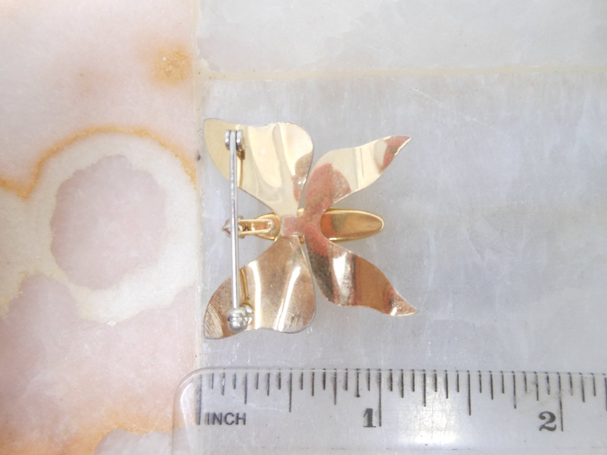 Vintage KREMENTZ Butterfly Brooch Jade Insect Bug Pin Gold Overlay Mid Century Designer Petite Jewelry Gift, VivianJoel.com