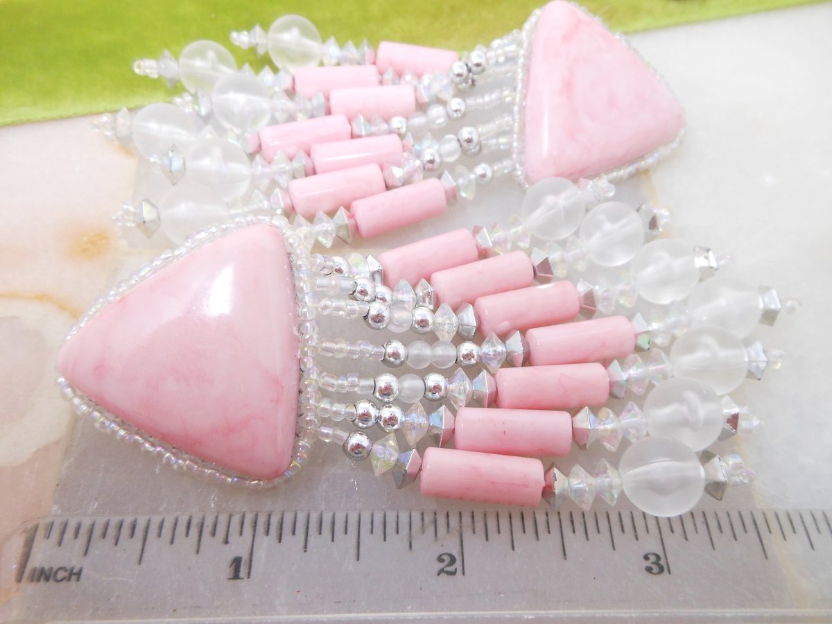 Vintage Huge Pink Earrings Dangle Drop Plastic Bead Shoulder Duster Jumbo 80s Jewelry Gift Mid Century, VivianJoel.com
