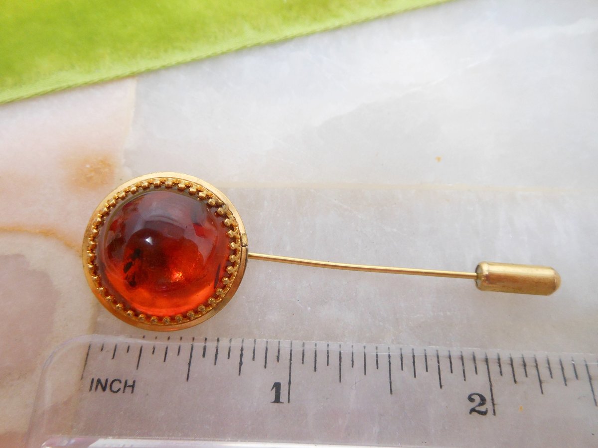Vintage GOLD FILL Stick Pin Brooch Domed Golden Honey Brown Tree Resin Lapel Mid Century Jewelry Gift, VivianJoel.com