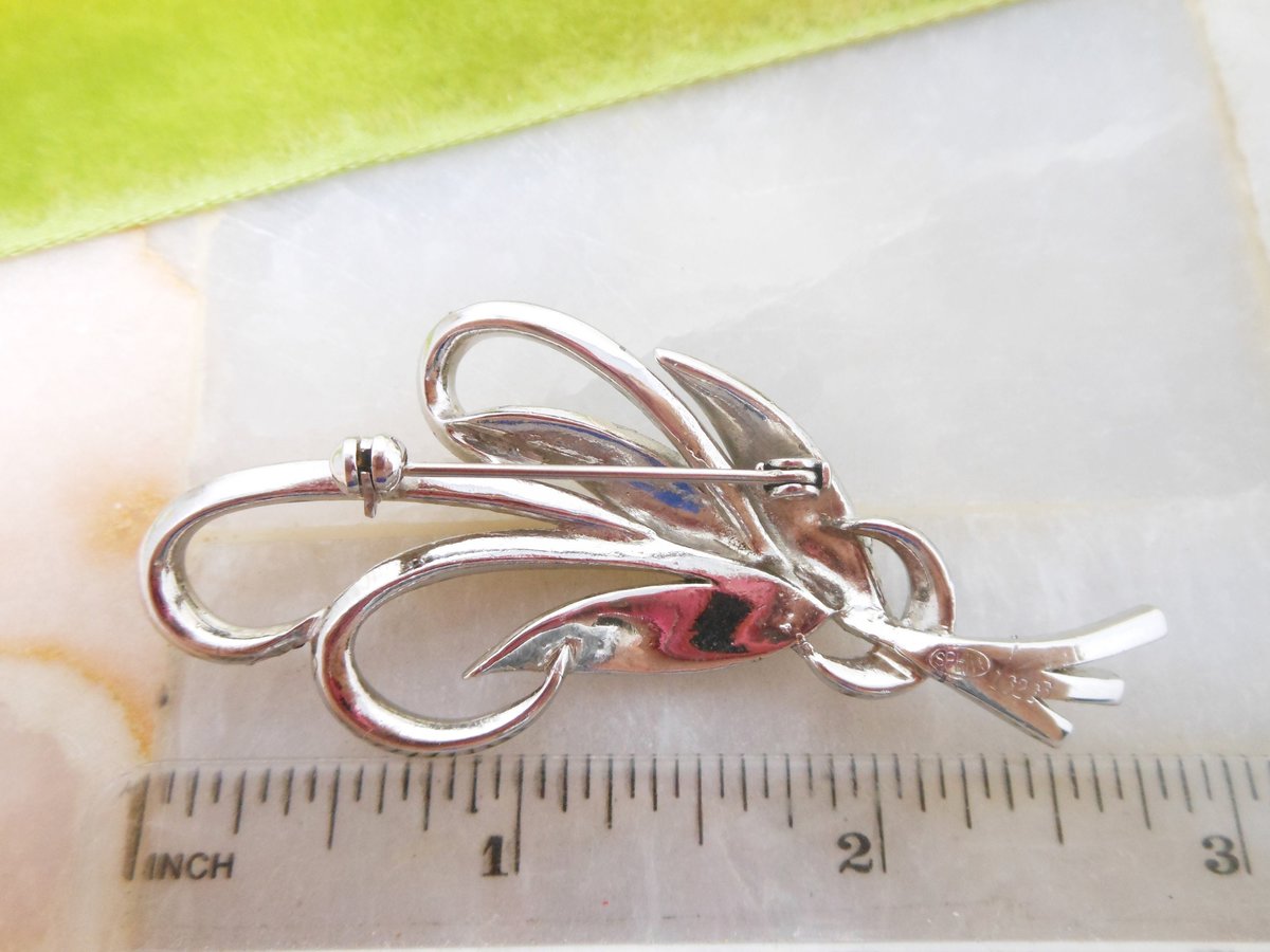 Vintage SPHINX Marcasite Brooch Elegant Ribbon Pin Branch Designer Jewelry Gift Mid Century, VivianJoel.com