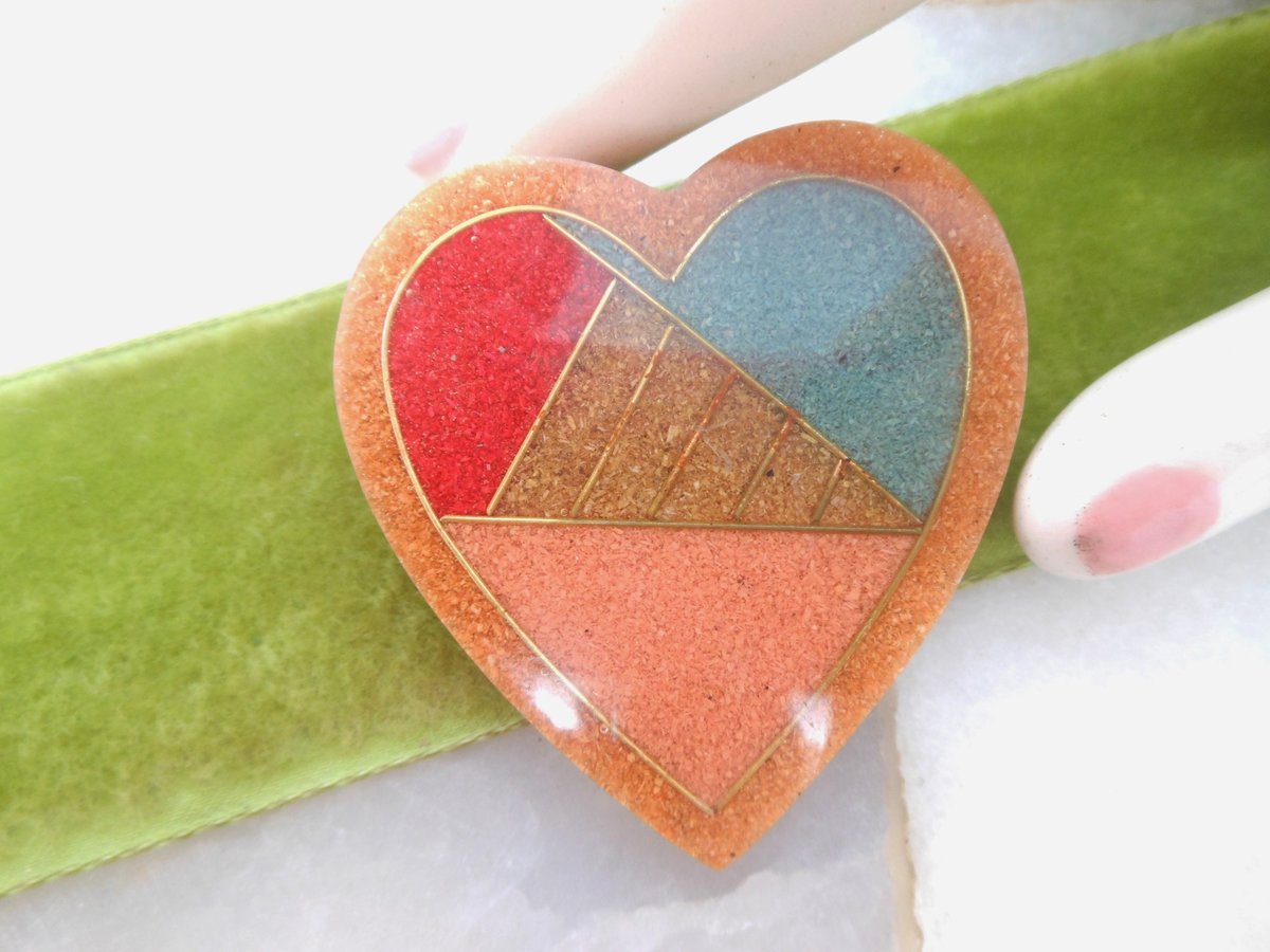 Vintage Mosaic Inlay Heart Brooch Pin Lucite Plastic Modernist Abstract Lee SandsValentine Love Jewelry Gift, VivianJoel.com