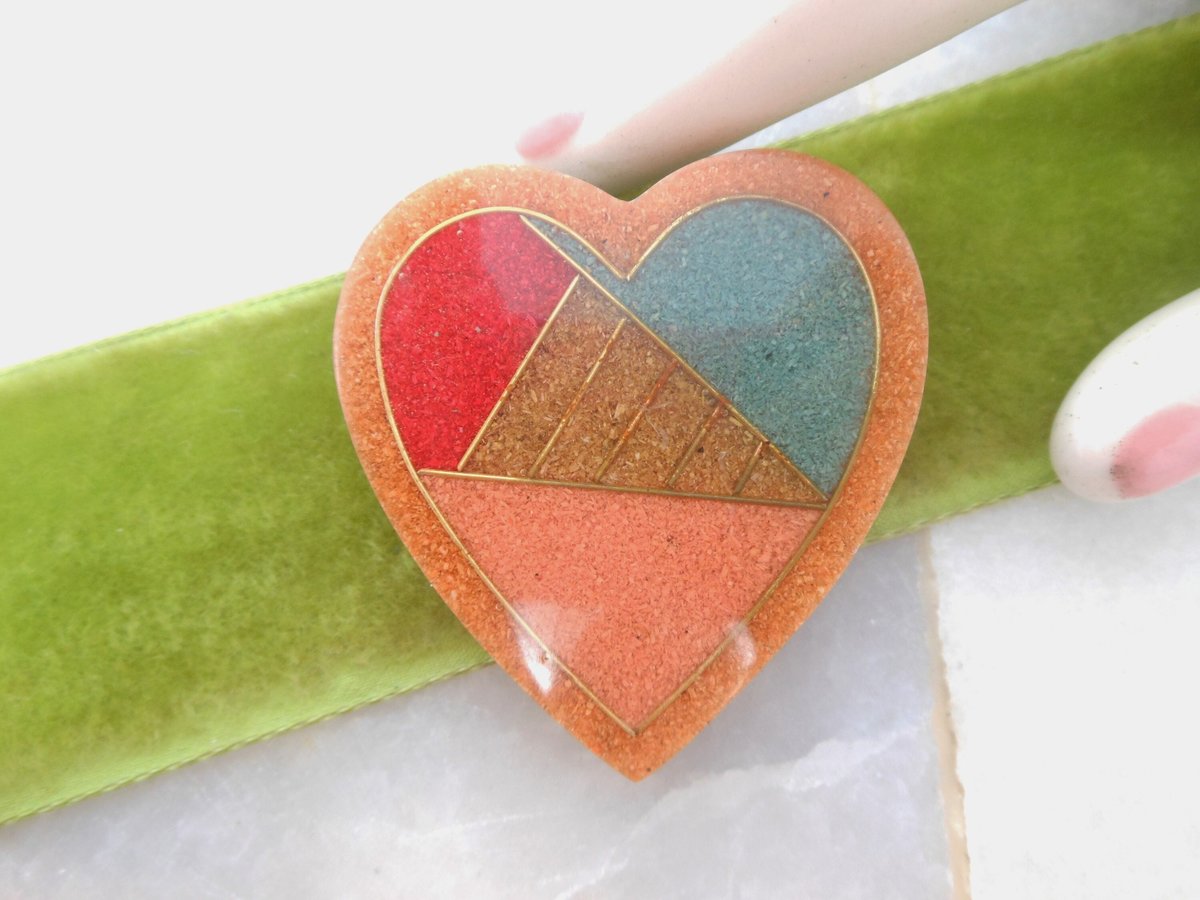 Vintage Mosaic Inlay Heart Brooch Pin Lucite Plastic Modernist Abstract Lee SandsValentine Love Jewelry Gift, VivianJoel.com