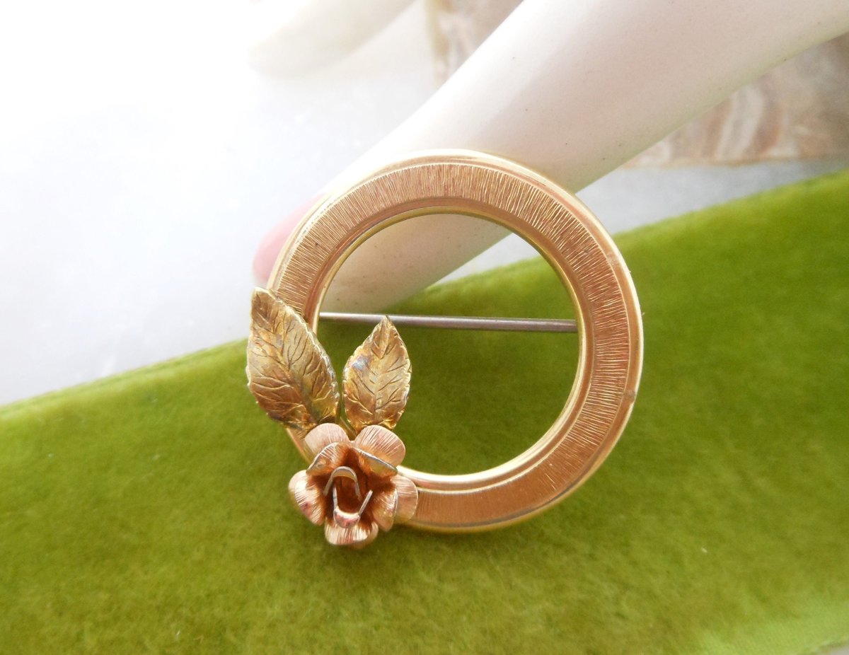 Vintage KREMENTZ Rose Flower Designer Brooch Gold Overlay Petite Pin Jewelry Mid Century Gift, VivianJoel.com