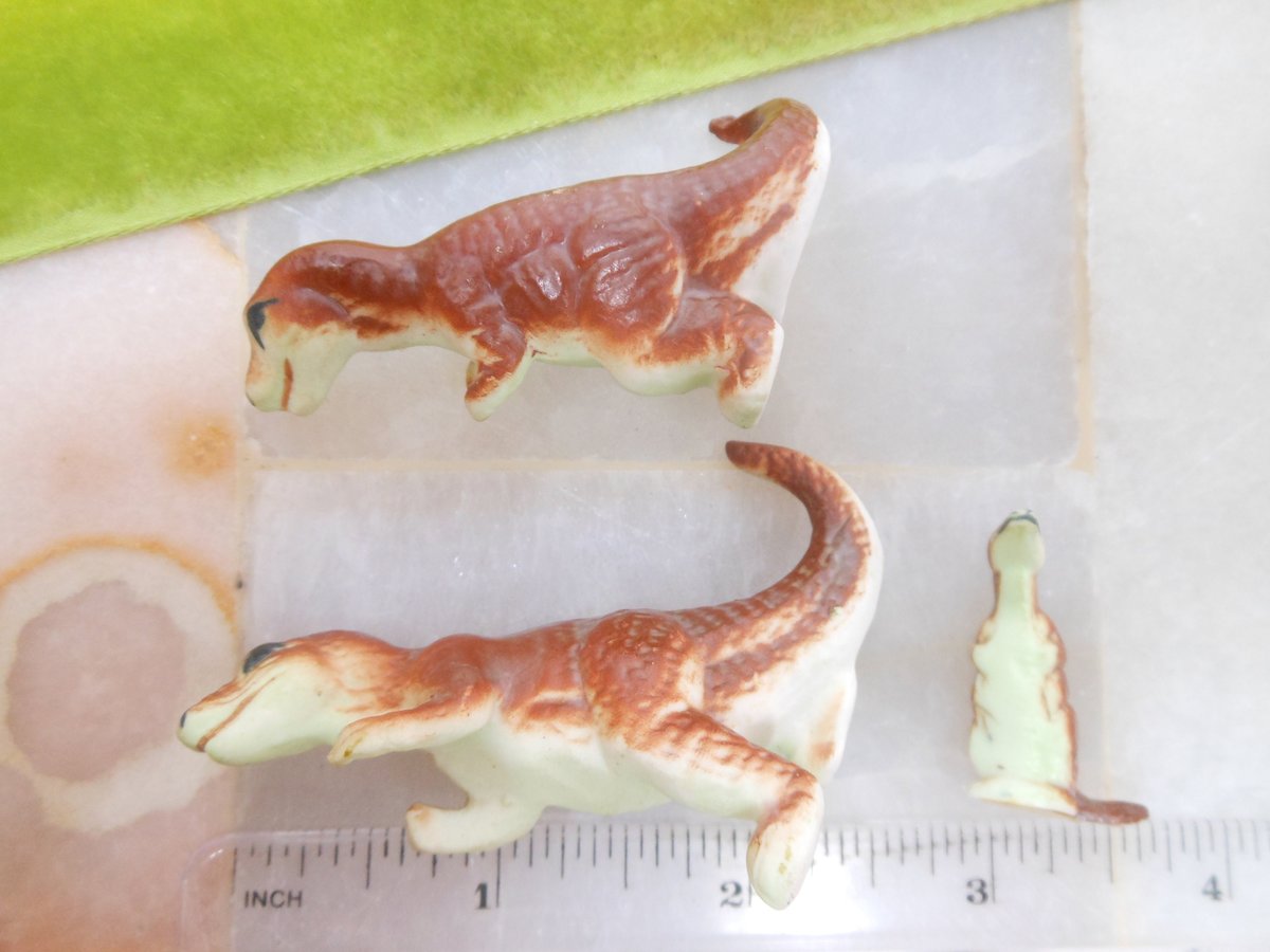 Vintage Miniature Dinosaur Set Lot Trio JAPAN Bone China Bisque Porcelain Animal Figurine Family Mid Century Gift, VivianJoel.com