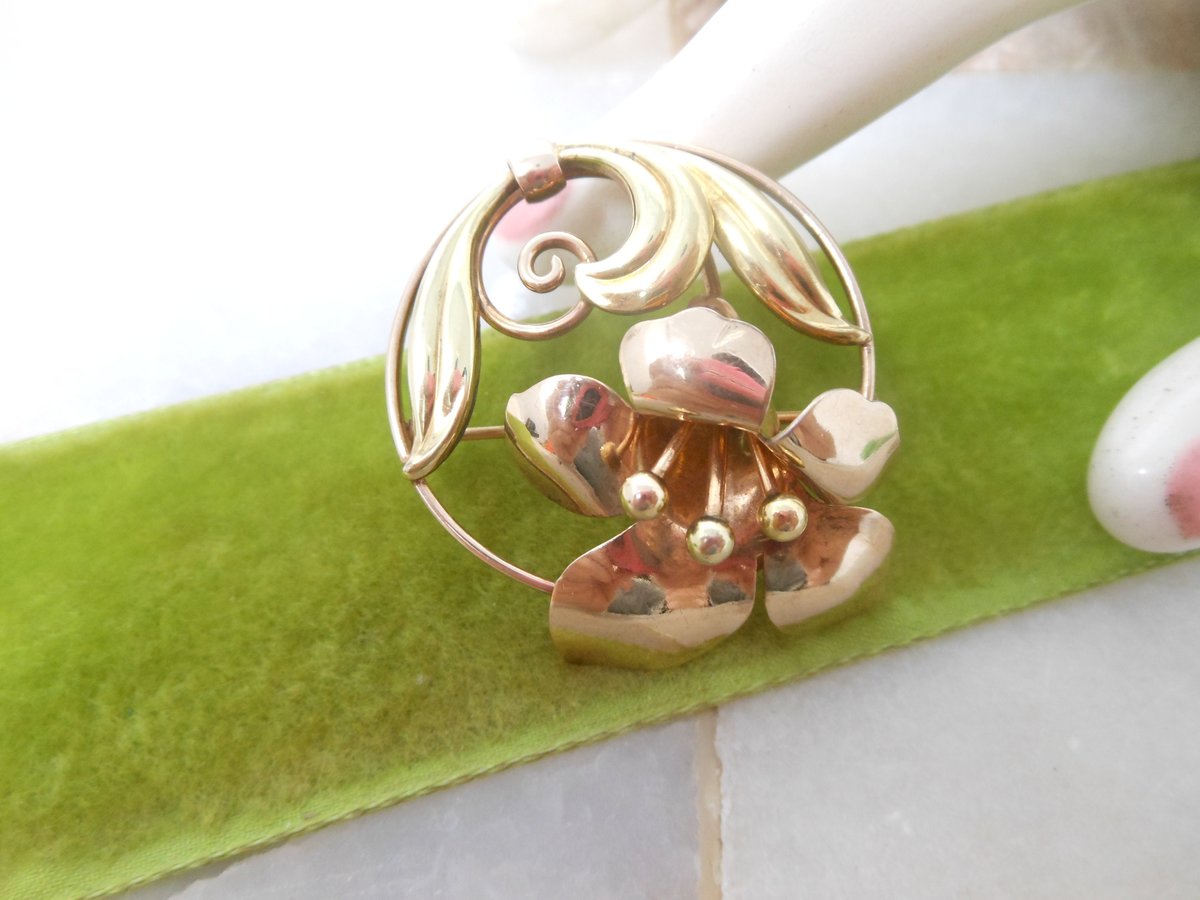 Vintage CARL ART Flower Brooch Gold Fill GF Trumpet Lily Patent Pin 1941 Designer Mid Century Gift, VivianJoel.com