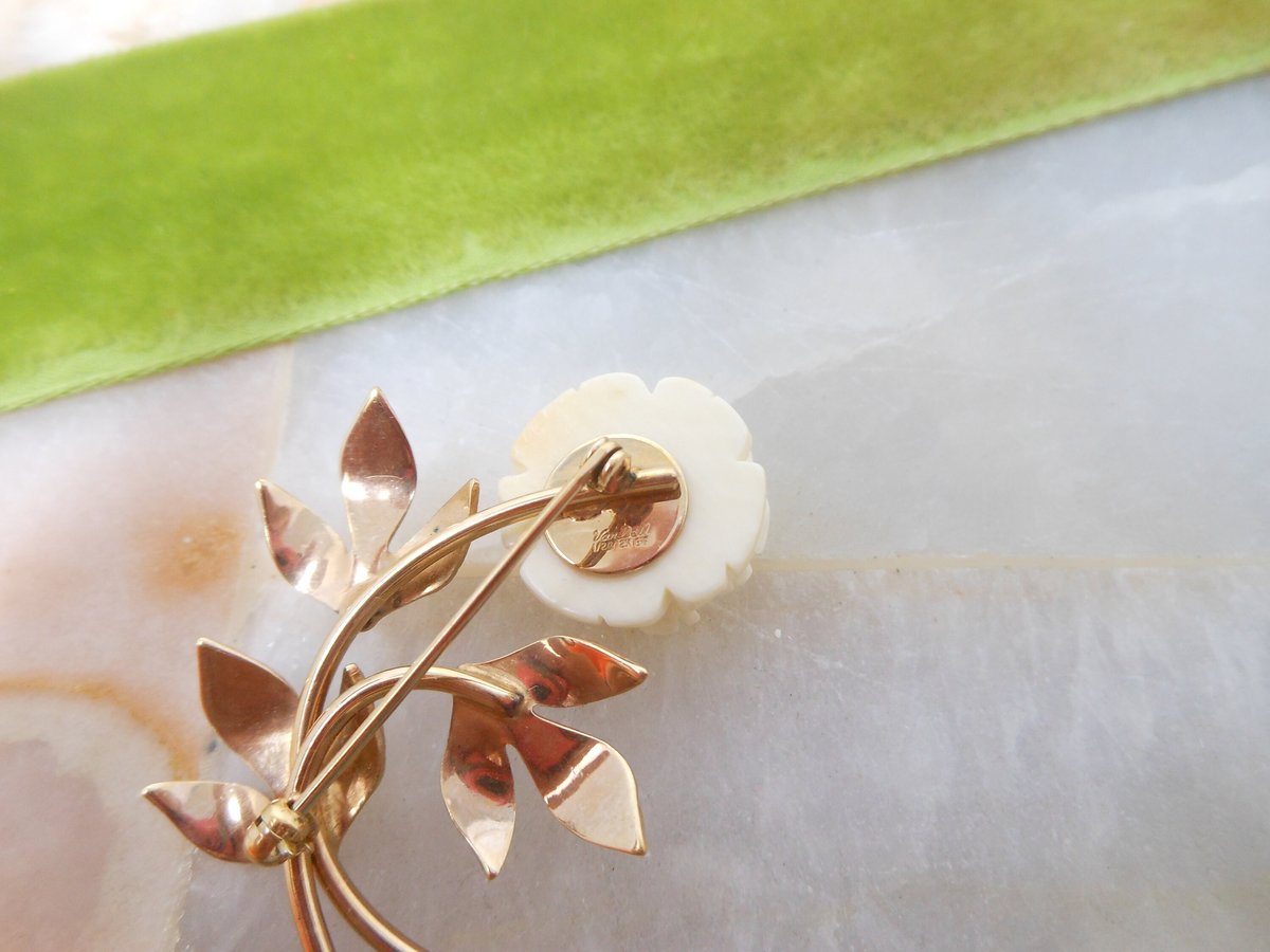 Vintage VAN DELL Brooch Carved Rose Flower Pin Gold Fill Designer Mid Century GF Jewelry Gift, VivianJoel.com