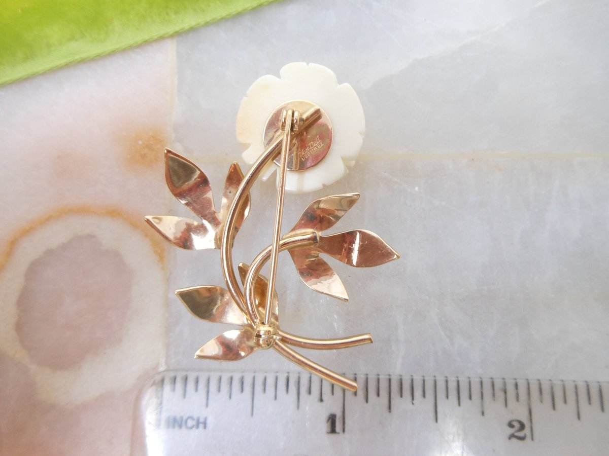Vintage VAN DELL Brooch Carved Rose Flower Pin Gold Fill Designer Mid Century GF Jewelry Gift, VivianJoel.com