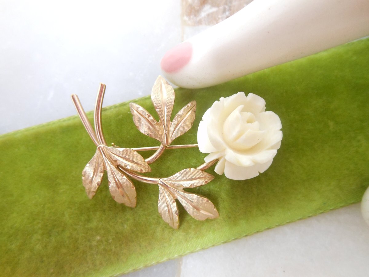 Vintage VAN DELL Brooch Carved Rose Flower Pin Gold Fill Designer Mid Century GF Jewelry Gift, VivianJoel.com