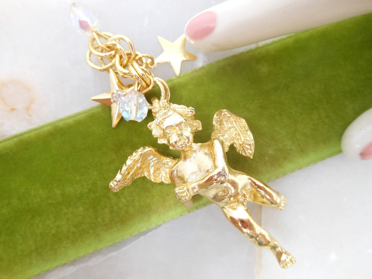 Vintage KIRKS FOLLY Angel Pendant Designer Praying Cherub Crystal Jewelry Collectible NO Chain! Gift, VivianJoel.com