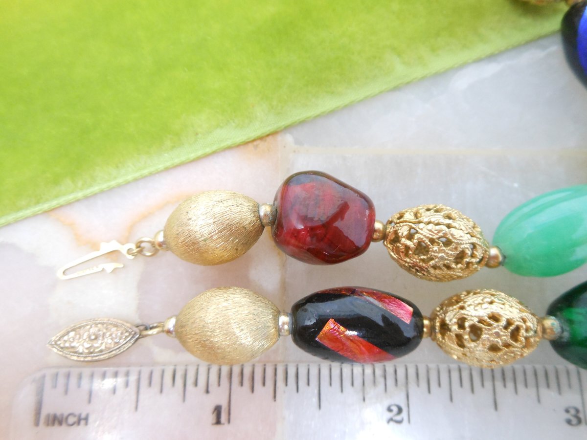 Vintage NAPIER Art Glass Bead Necklace Chain Chunky End of Day Classic Designer Mid Century Jewelry Gift, VivianJoel.com