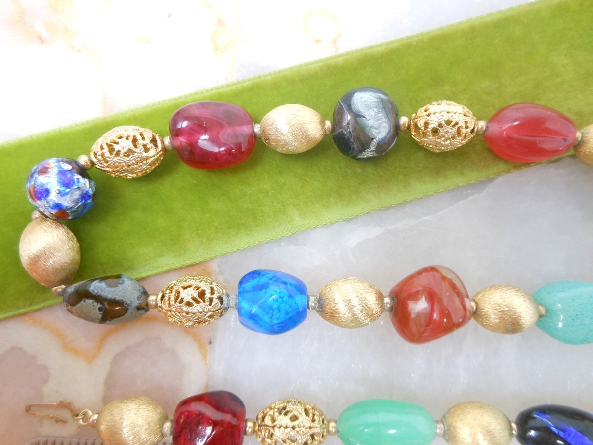 Vintage NAPIER Art Glass Bead Necklace Chain Chunky End of Day Classic Designer Mid Century Jewelry Gift, VivianJoel.com