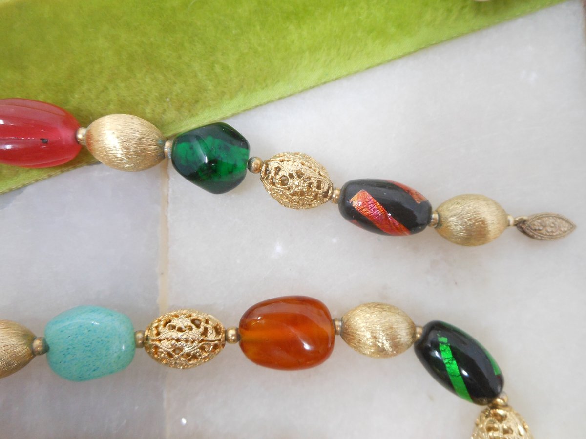 Vintage NAPIER Art Glass Bead Necklace Chain Chunky End of Day Classic Designer Mid Century Jewelry Gift, VivianJoel.com