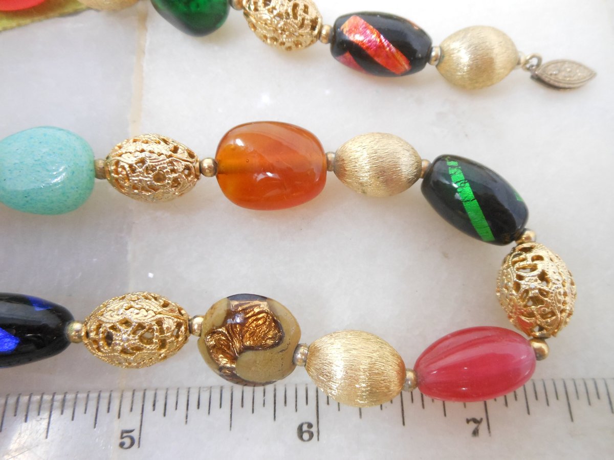 Vintage NAPIER Art Glass Bead Necklace Chain Chunky End of Day Classic Designer Mid Century Jewelry Gift, VivianJoel.com