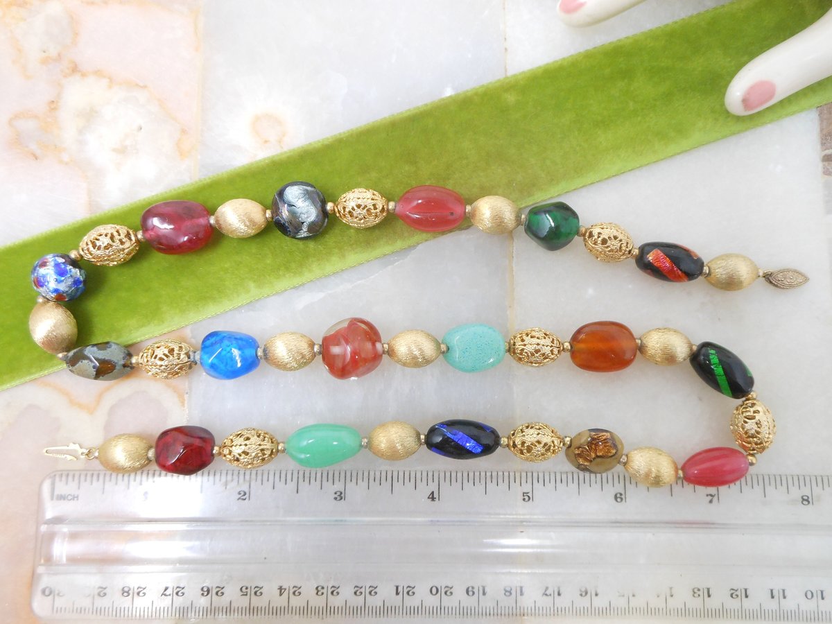 Vintage NAPIER Art Glass Bead Necklace Chain Chunky End of Day Classic Designer Mid Century Jewelry Gift, VivianJoel.com
