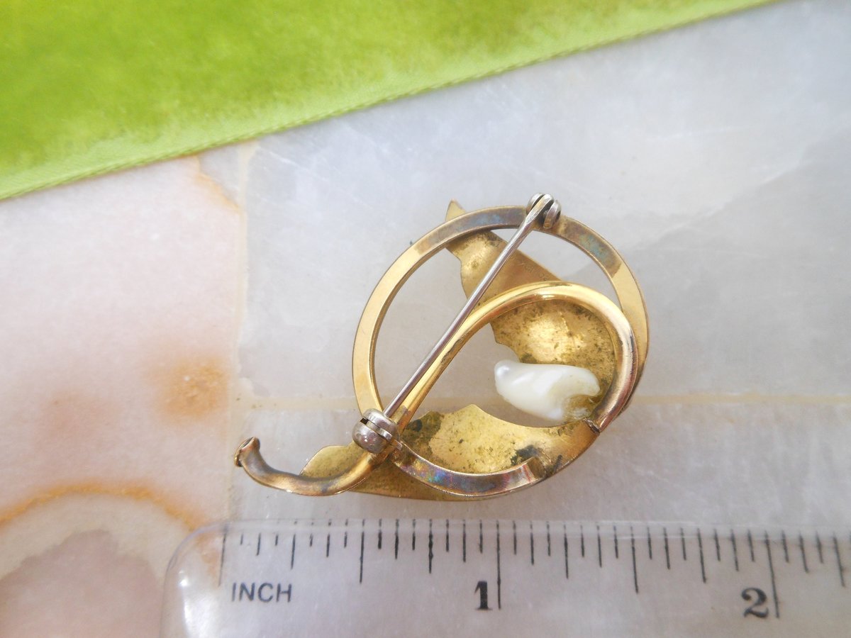 Vintage WELLS Pearl Brooch Designer Pin Art Deco Flying Wings Gold Fill Bow GF Petite Mid Century Jewelry Gift, VivianJoel.com