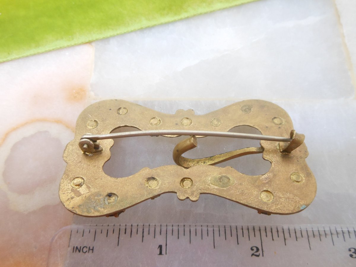 Vintage Rhinestone Sash Brooch Buckle Pin Clear Paste Jewelry Gift Wardrobe Costume Victorian Art Nouveau Mid Century, VivianJoel.com