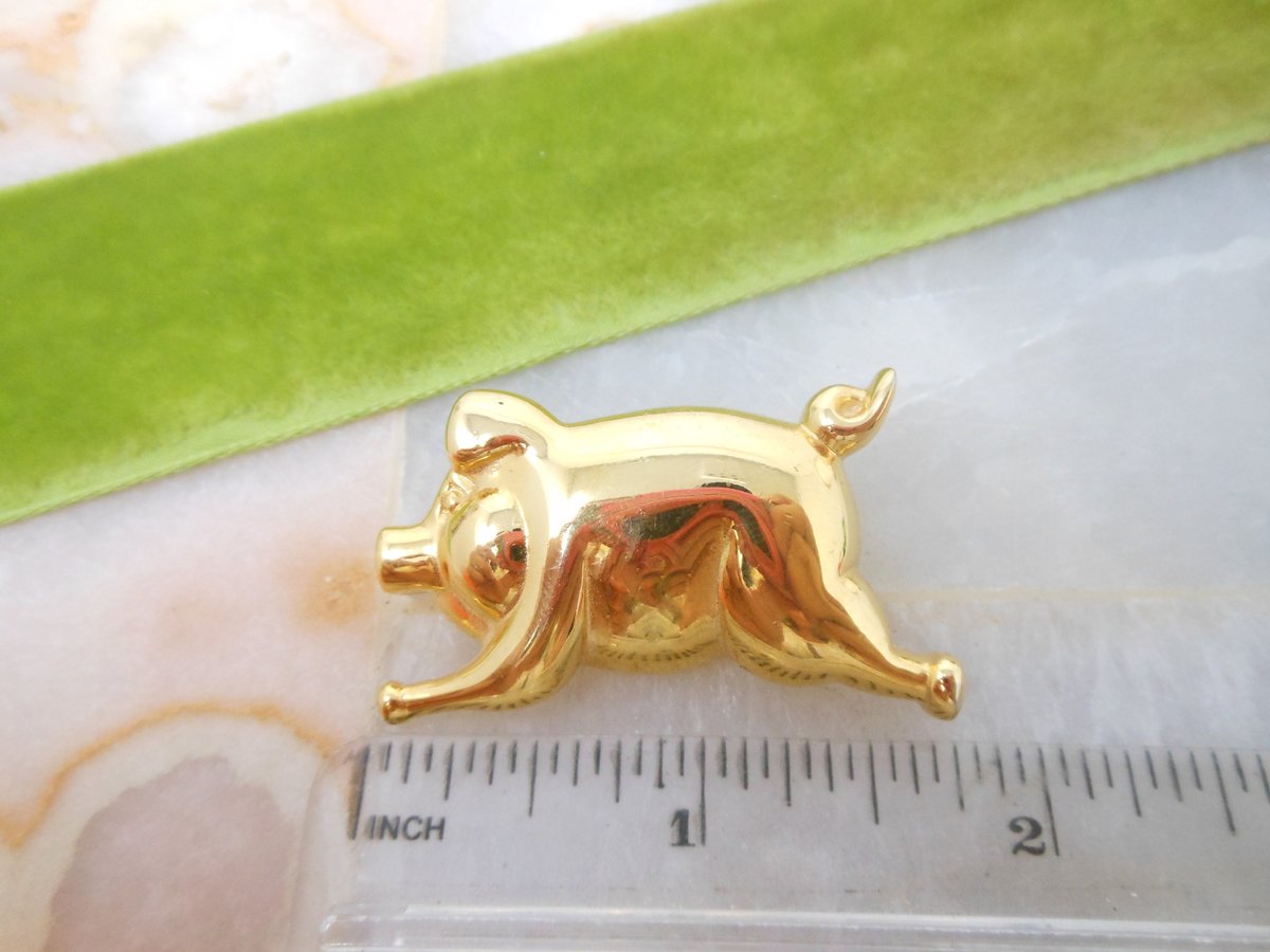 Vintage ANNE KLEIN Piglet Pin Figural When Pigs Fly Brooch Gold Plate Designer Mid Century Jewelry Gift, VivianJoel.com