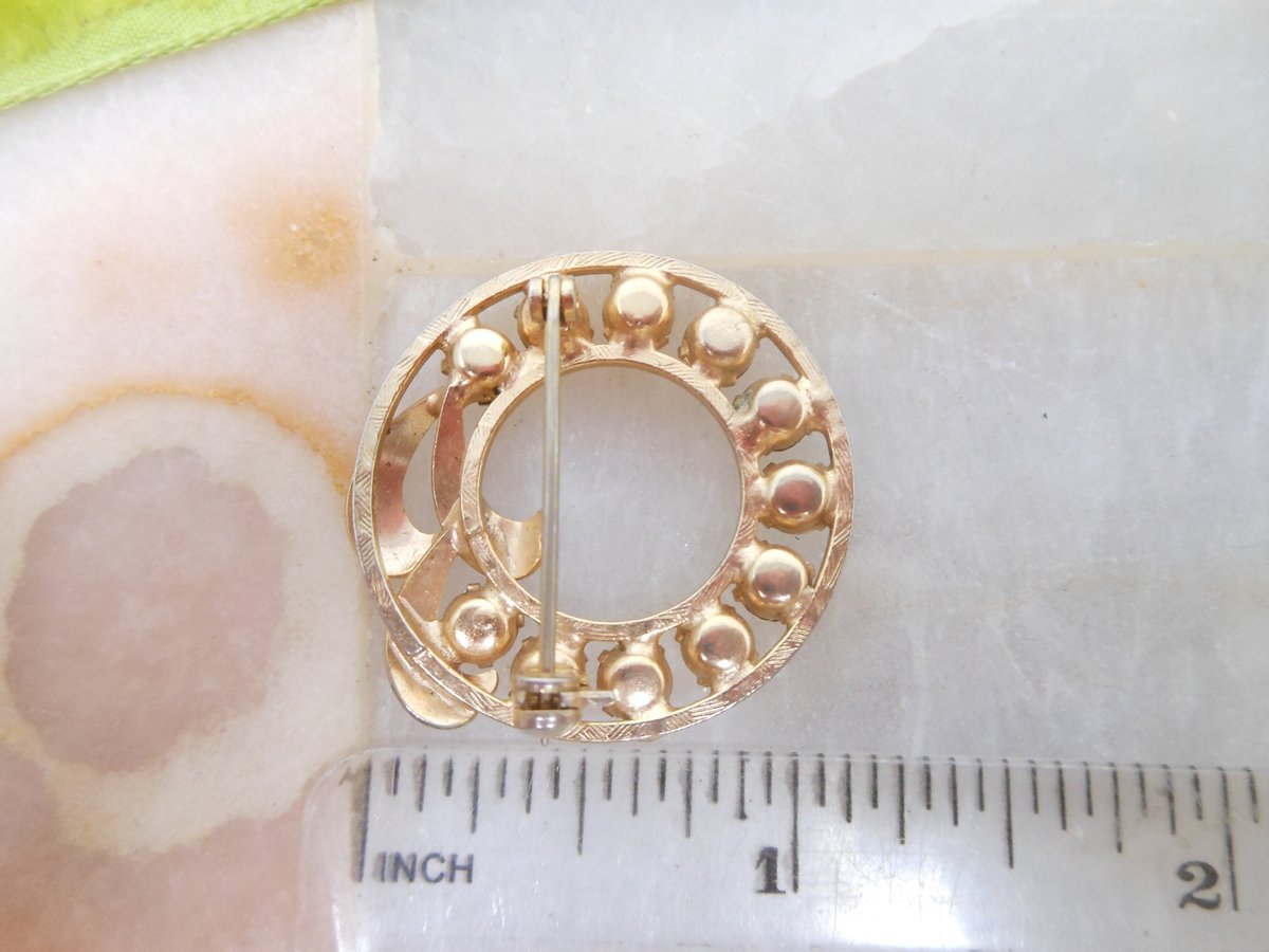 Vintage Rhinestone Wreath Brooch Pin Fruit Salad Circle Regency Revival Mid Century Jewelry Gift, VivianJoel.com