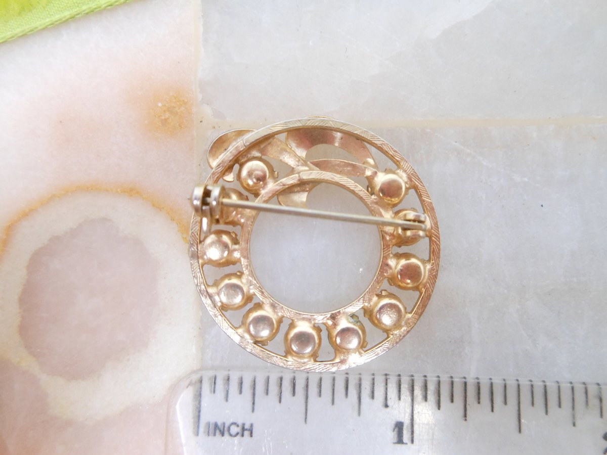 Vintage Rhinestone Wreath Brooch Pin Fruit Salad Circle Regency Revival Mid Century Jewelry Gift, VivianJoel.com