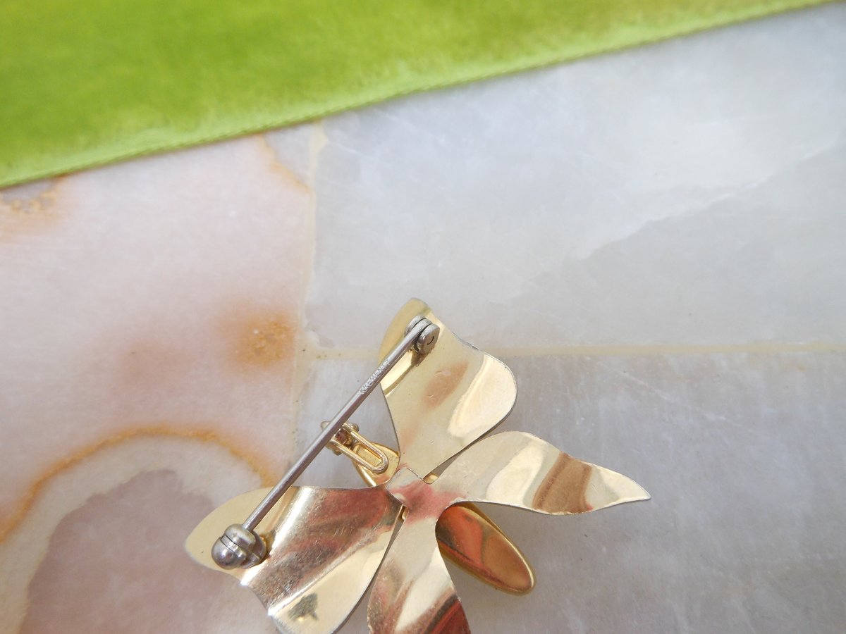 Vintage KREMENTZ Butterfly Brooch Jade Insect Bug Pin Gold Overlay Mid Century Designer Petite Jewelry Gift, VivianJoel.com
