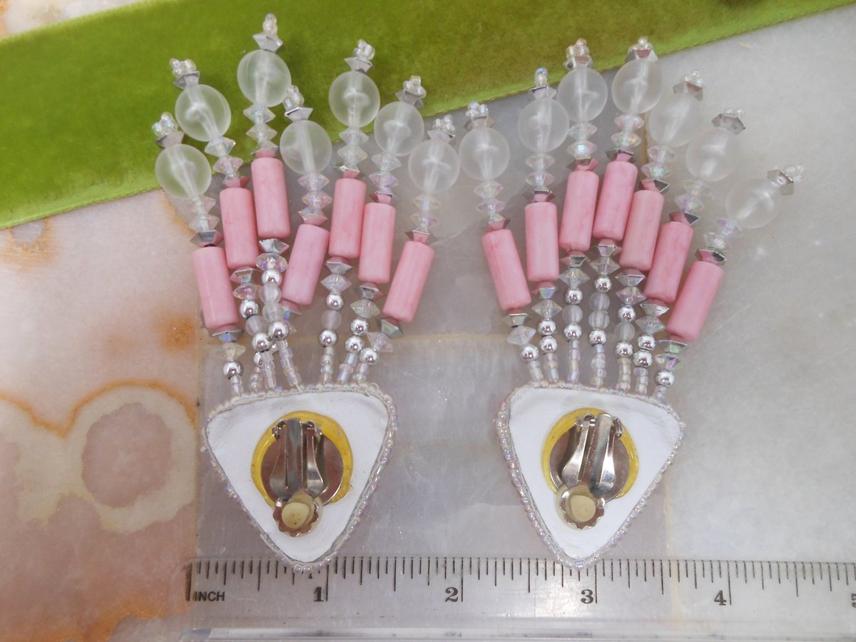 Vintage Huge Pink Earrings Dangle Drop Plastic Bead Shoulder Duster Jumbo 80s Jewelry Gift Mid Century, VivianJoel.com