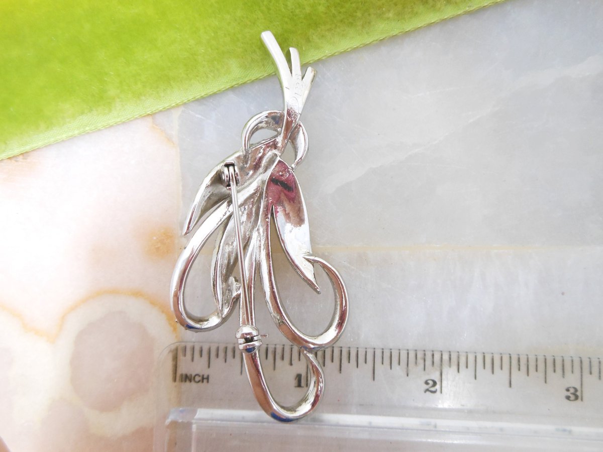 Vintage SPHINX Marcasite Brooch Elegant Ribbon Pin Branch Designer Jewelry Gift Mid Century, VivianJoel.com