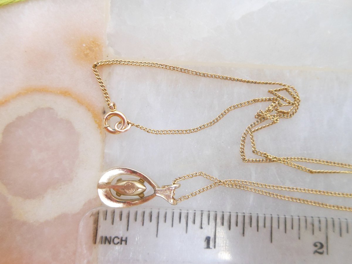 Vintage Opal Gold Fill Pendant Necklace Petite Teardrop Minimalist GF October Birthday Designer Mid Century Jewelry Gift, VivianJoel.com