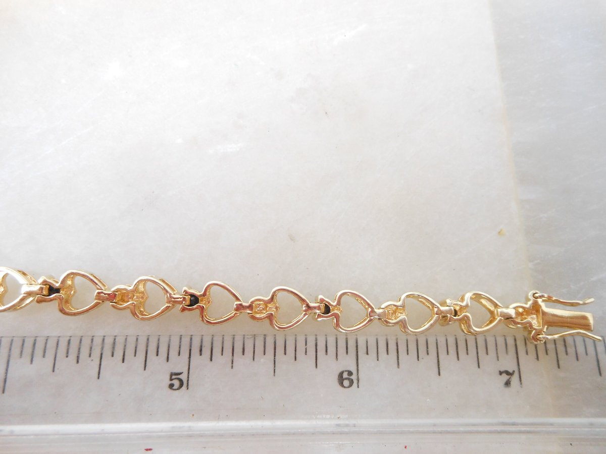 Vintage STERLING SILVER Bracelet Gold Vermiel Heart Link Skinny Tennis Chain Blue Crystal Jewelry Gift, VivianJoel.com