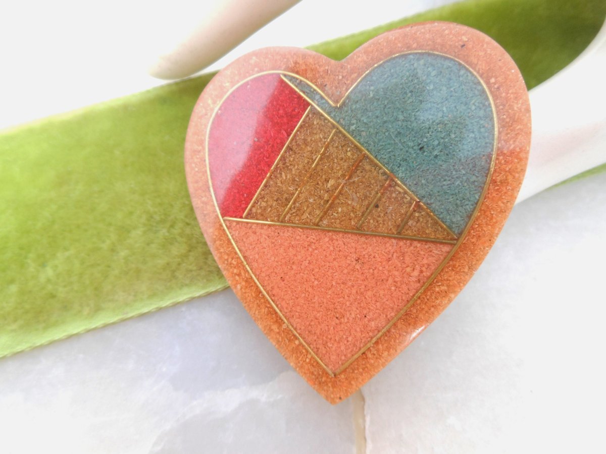Vintage Mosaic Inlay Heart Brooch Pin Lucite Plastic Modernist Abstract Lee SandsValentine Love Jewelry Gift, VivianJoel.com