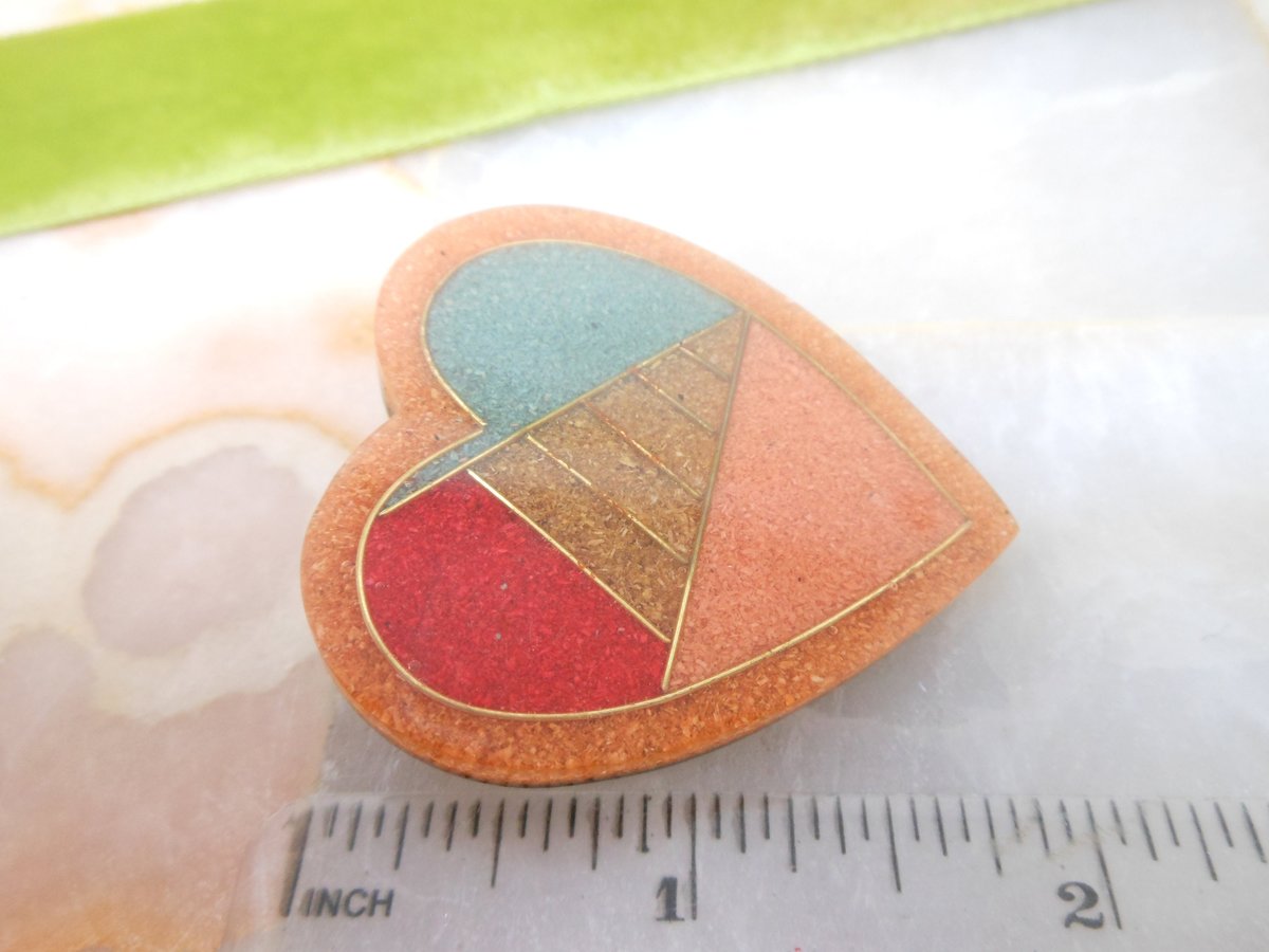 Vintage Mosaic Inlay Heart Brooch Pin Lucite Plastic Modernist Abstract Lee SandsValentine Love Jewelry Gift, VivianJoel.com