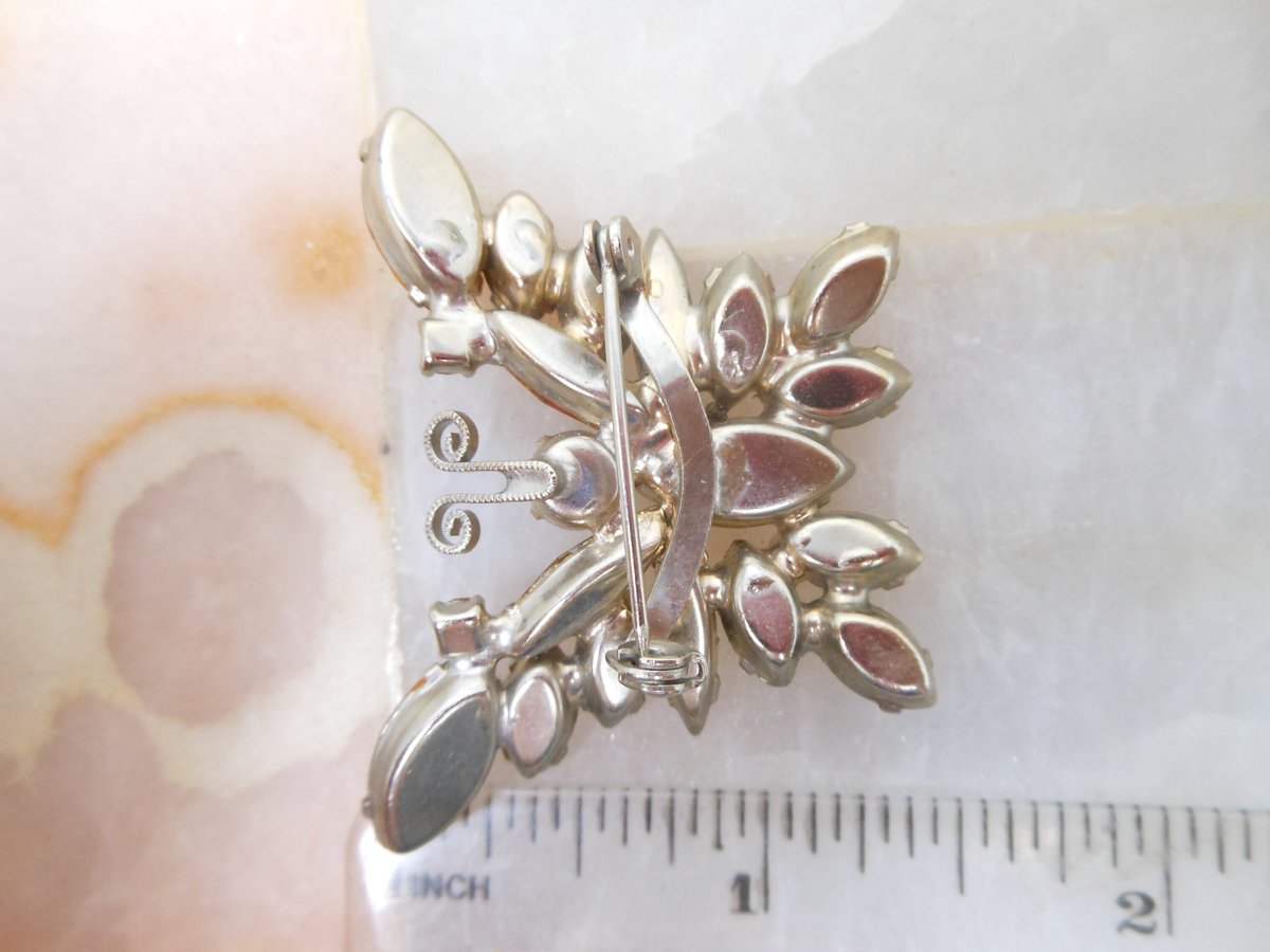 Vintage JULIANA Verified Brooch Butterfly Pin Orange Topaz Crystal Rhinestone Figural Bug Insect Mid Century Jewelry Gift, VivianJoel.com