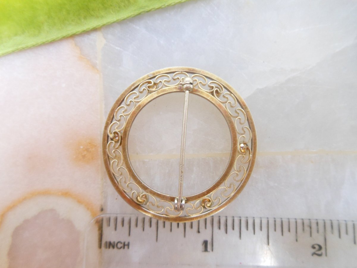 Vintage KREMENTZ Brooch Blue Crystal Wreath Pin Gold Overlay Minimalist Designer Mid Century Delicate Jewelry March Gift, VivianJoel.com