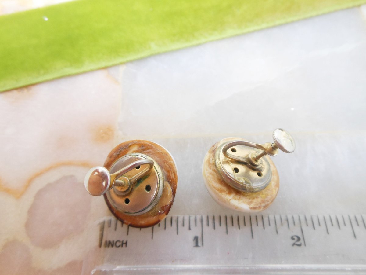 Vintage Operculum STERLING SILVER Brooch Sunburst Pin Designer Rode'Art Earrings Cat Eye Shiva Shell Mid Century Jewelry, VivianJoel.com