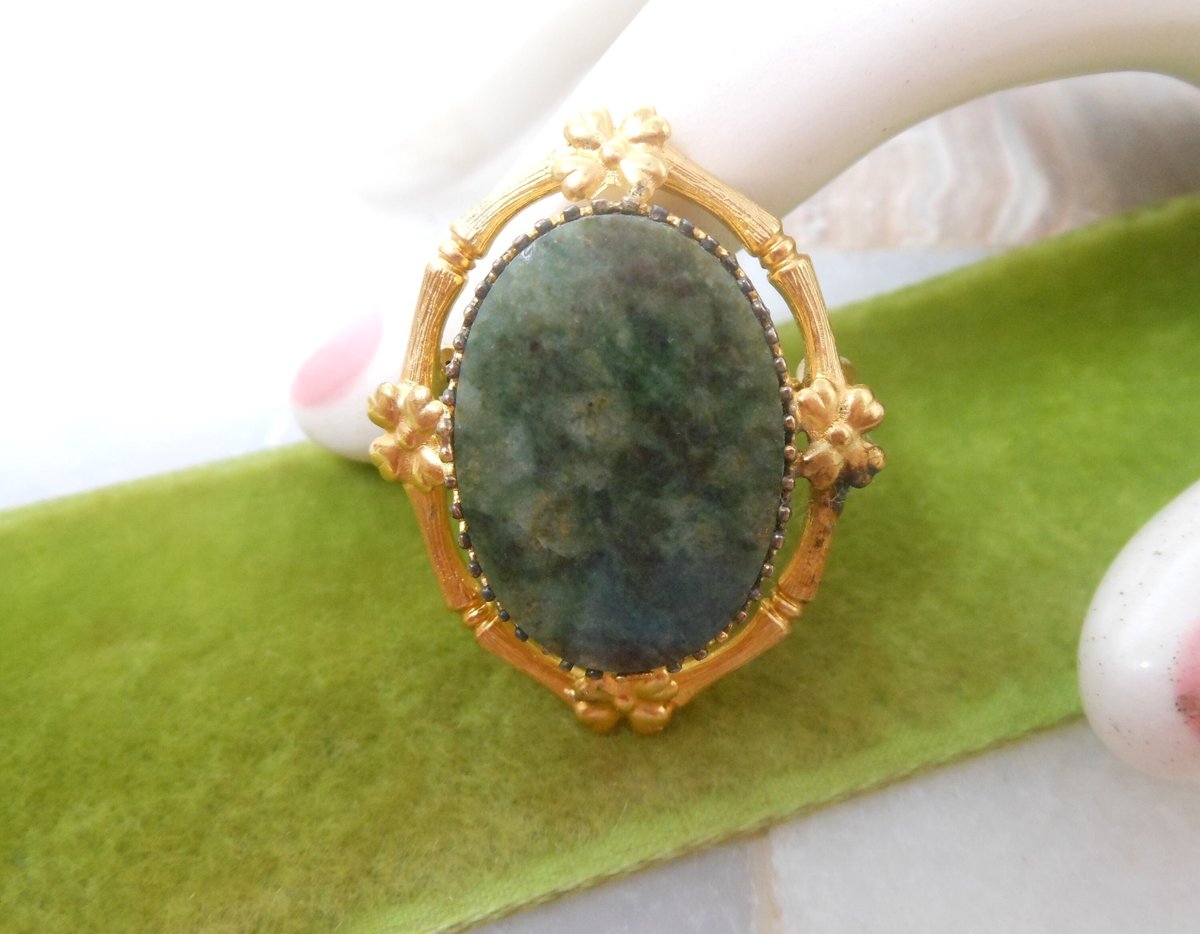 Vintage REIS Gold Fill Jade Brooch Designer Pin Pendant Green Bamboo Flower GF Ornate Asian Revival Mid Century Jewelry Gift, VivianJoel.com