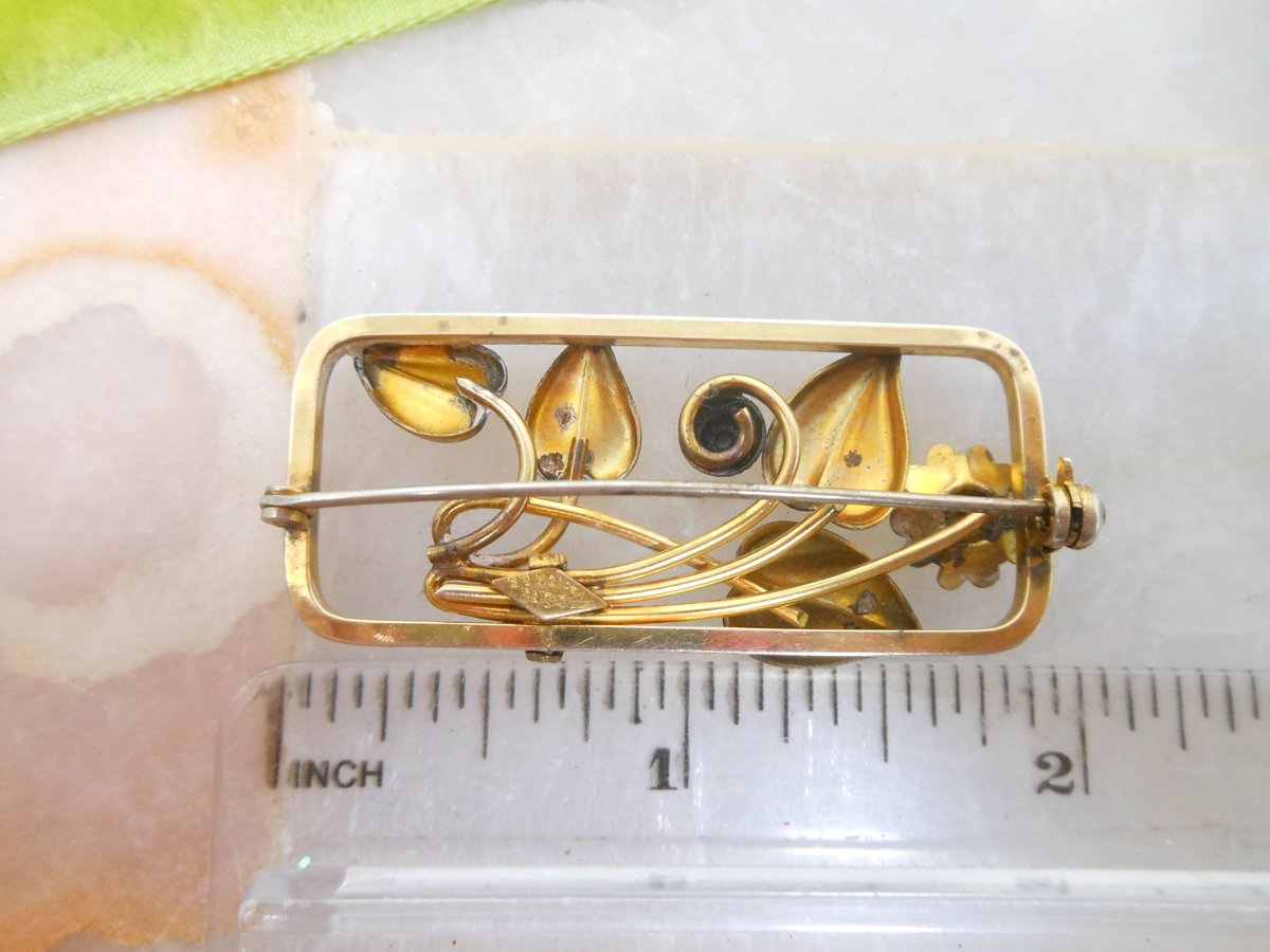 Vintage Flower Brooch Gold Fill Frame Pin GF Designer LOUIS STERN Mid Century Art Nouveau Style Jewelry Gift, VivianJoel.com
