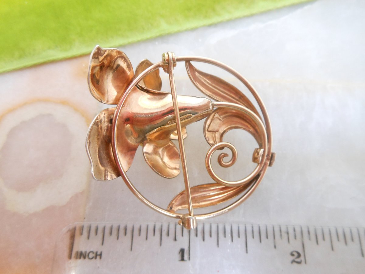 Vintage CARL ART Flower Brooch Gold Fill GF Trumpet Lily Patent Pin 1941 Designer Mid Century Gift, VivianJoel.com
