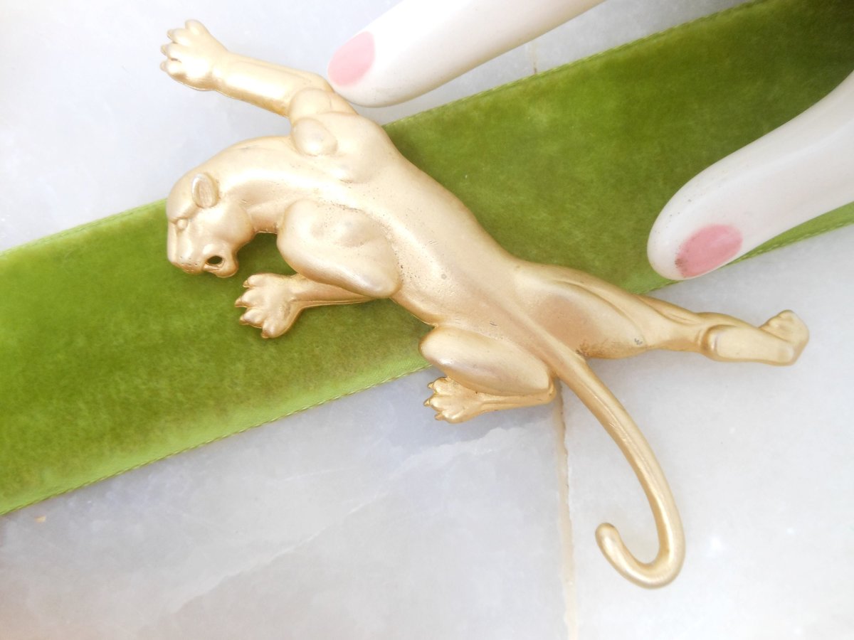 Vintage JJ JONETTE Huge Brooch Stalking Panther Cat Pin Matte Gold 1986 Designer Figural  Mid Century Jewelry Gift, VivianJoel.com
