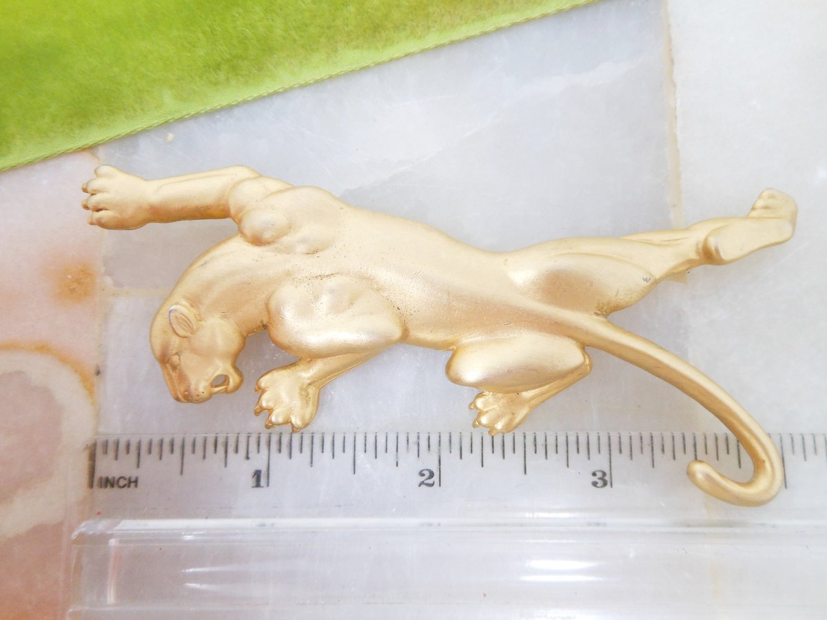 Vintage JJ JONETTE Huge Brooch Stalking Panther Cat Pin Matte Gold 1986 Designer Figural  Mid Century Jewelry Gift, VivianJoel.com