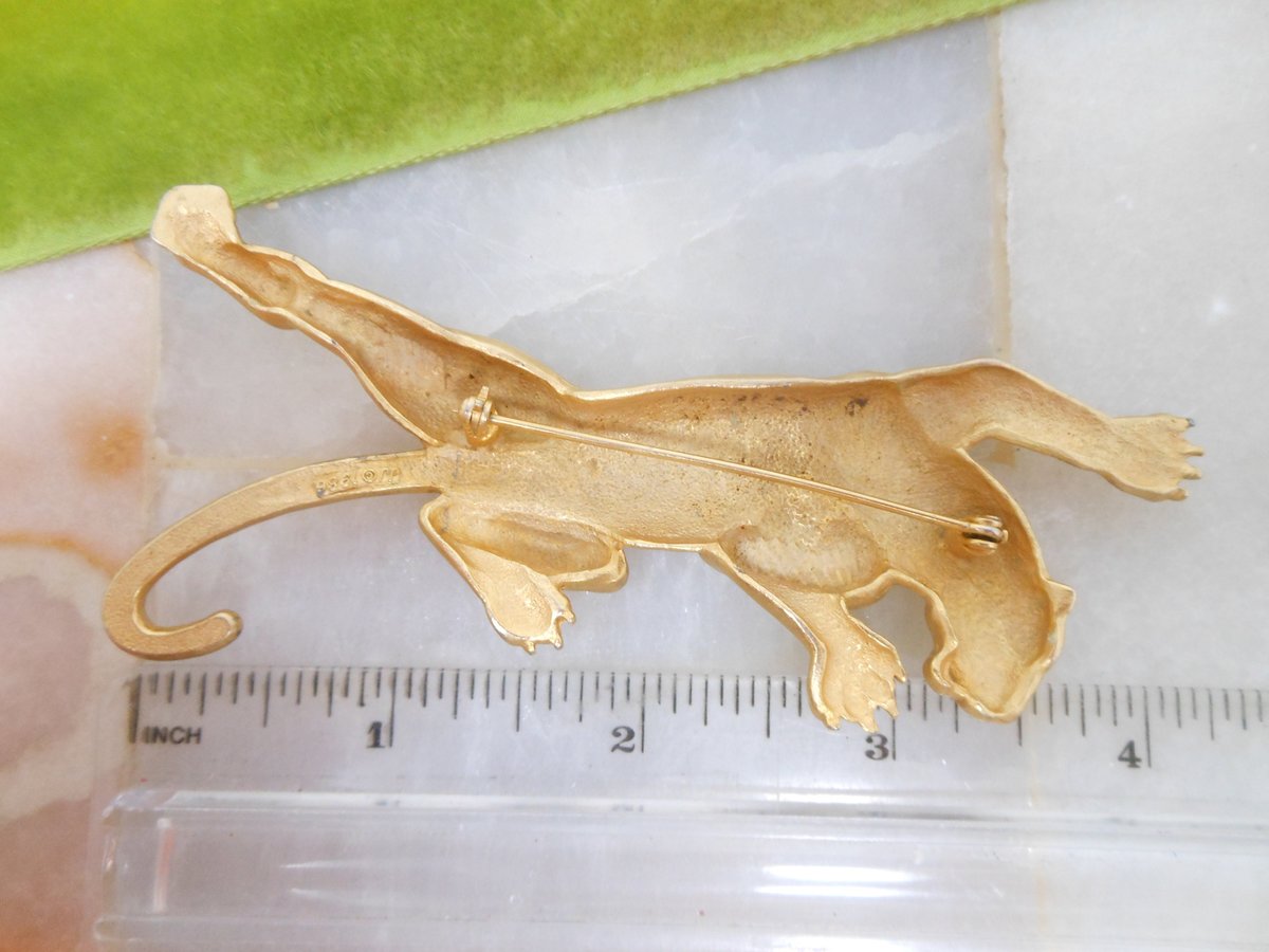 Vintage JJ JONETTE Huge Brooch Stalking Panther Cat Pin Matte Gold 1986 Designer Figural  Mid Century Jewelry Gift, VivianJoel.com