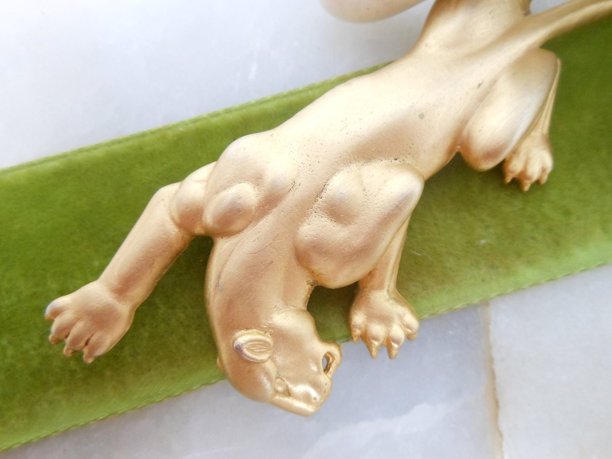 Vintage JJ JONETTE Huge Brooch Stalking Panther Cat Pin Matte Gold 1986 Designer Figural  Mid Century Jewelry Gift, VivianJoel.com