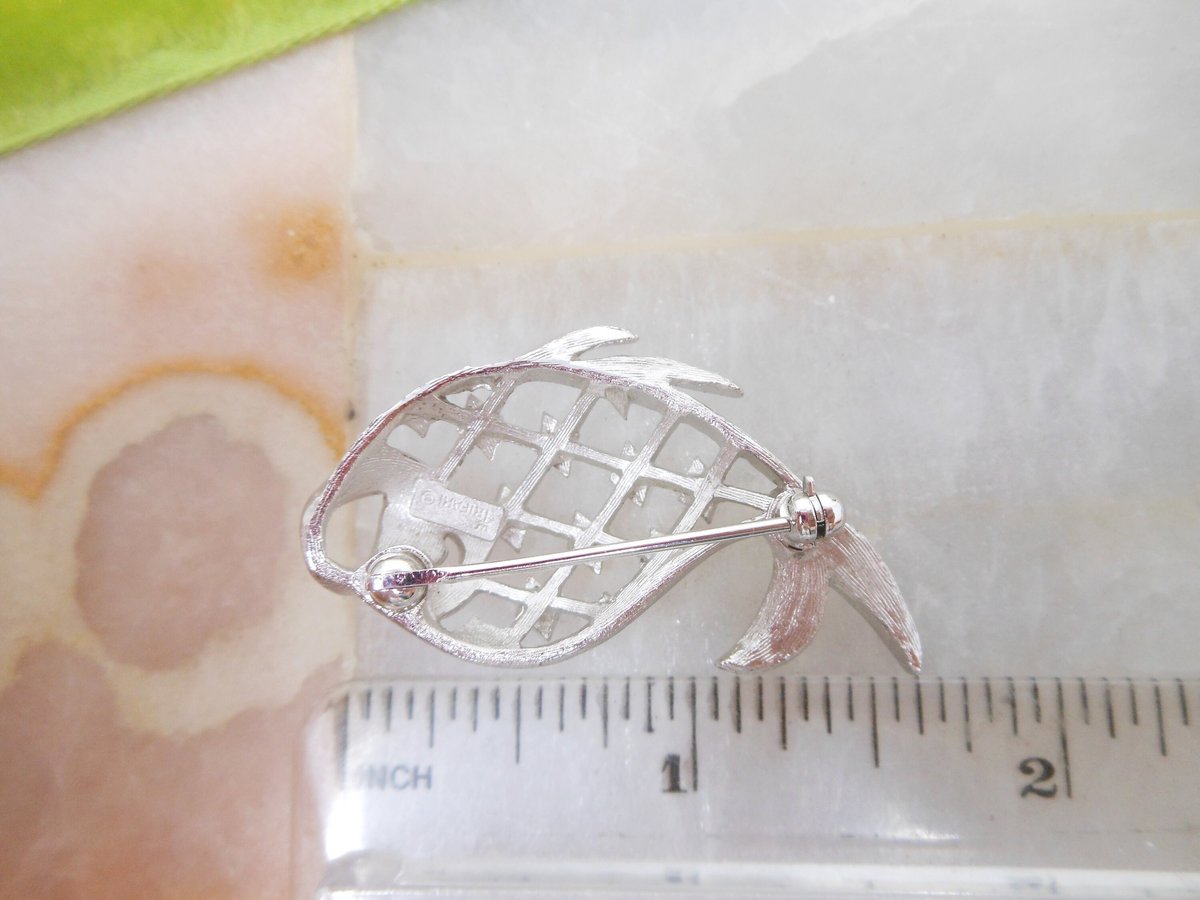 Vintage TRIFARI Brooch Fish Koi Pin Figural Silver Tone Pisces Tropical Coastal Designer Jewelry Mid Century, VivianJoel.com