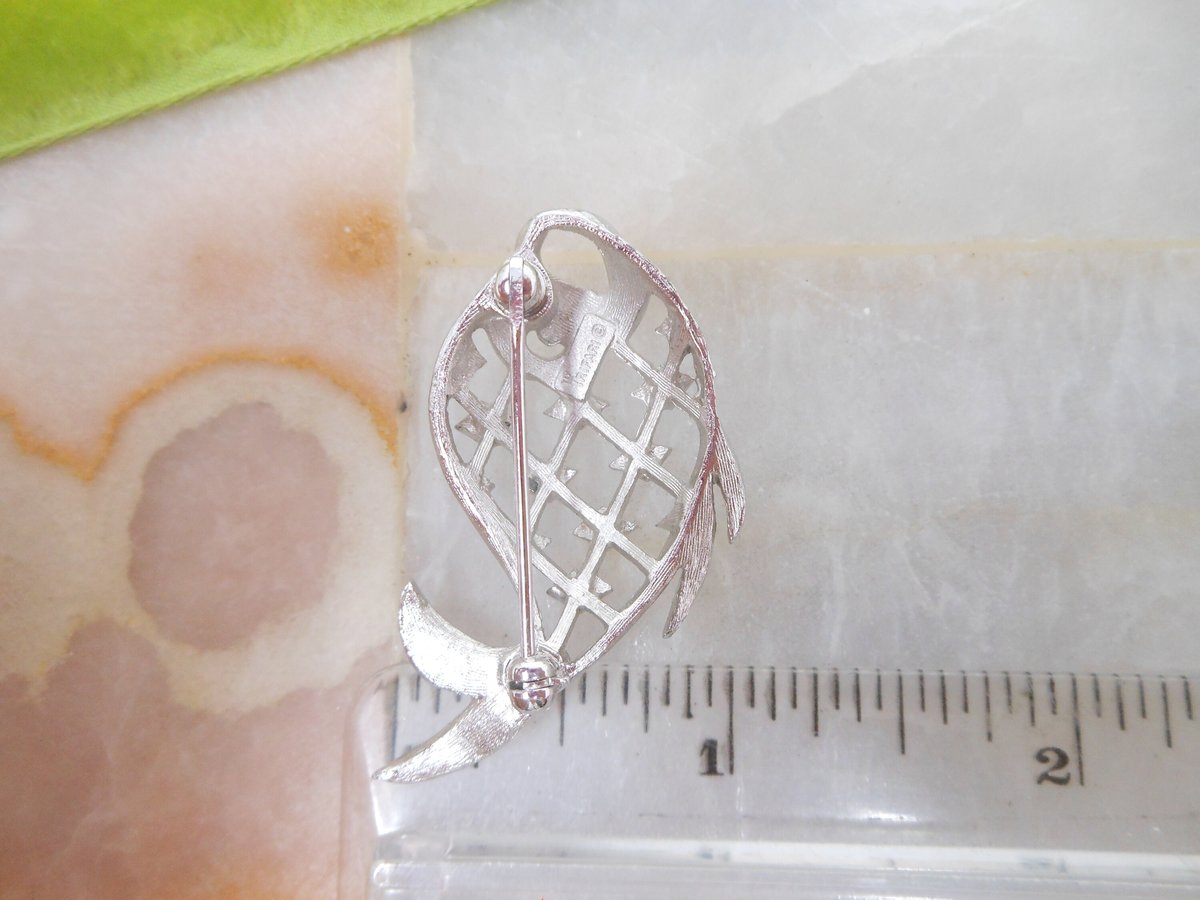 Vintage TRIFARI Brooch Fish Koi Pin Figural Silver Tone Pisces Tropical Coastal Designer Jewelry Mid Century, VivianJoel.com