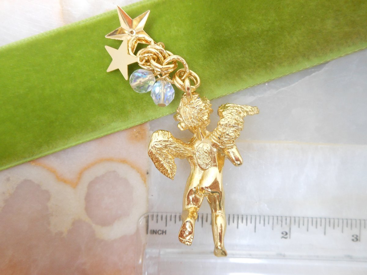 Vintage KIRKS FOLLY Angel Pendant Designer Praying Cherub Crystal Jewelry Collectible NO Chain! Gift, VivianJoel.com