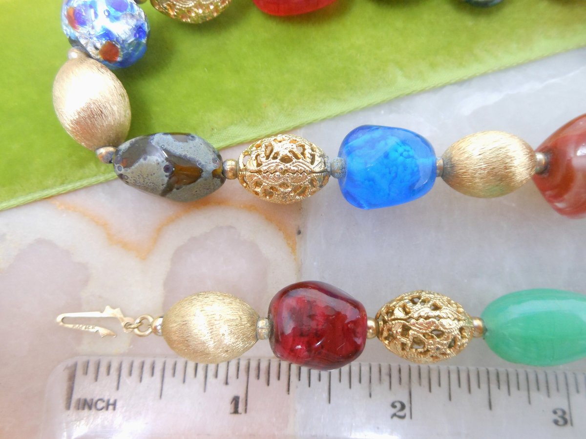 Vintage NAPIER Art Glass Bead Necklace Chain Chunky End of Day Classic Designer Mid Century Jewelry Gift, VivianJoel.com