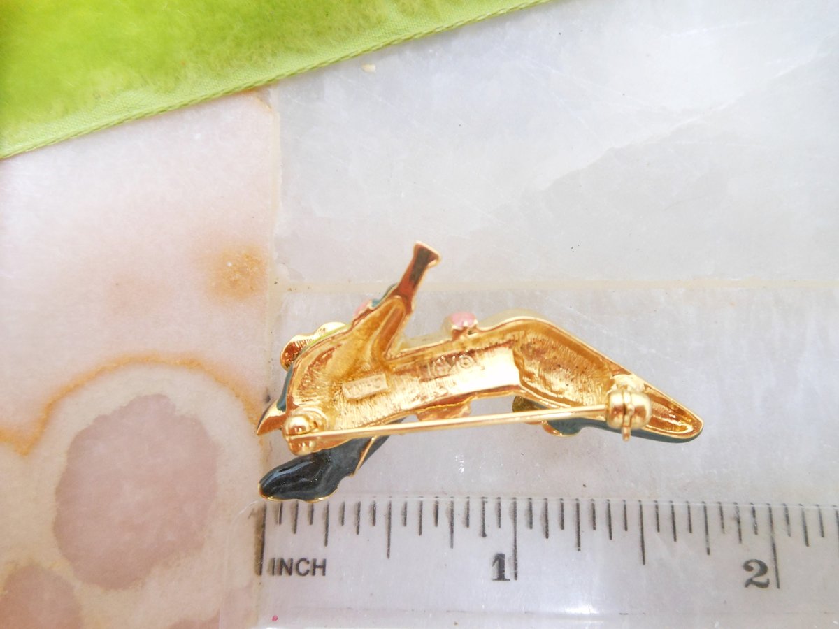 Vintage KJL Kenneth Jay Lane Shoe Brooch Pin Green Pink Enamel Calla Lily Breast Cancer Designer Jewelry Gift Collectible, VivianJoel.com