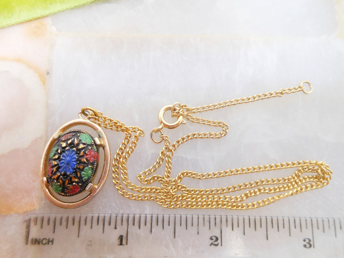 Vintage SARAH COVENTRY Designer Necklace Brooch Earrings SET Light of the East Faux Mosaic Glass Jewelry Gift Mid Century, VivianJoel.com