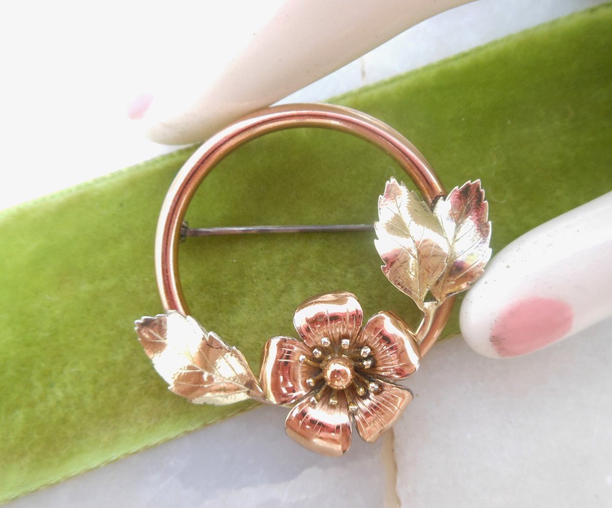 Vintage DIANA Flower Brooch Designer Wreath Pin GF Gold Fill Gold Overlay Mid Century Jewelry Gift, VivianJoel.com