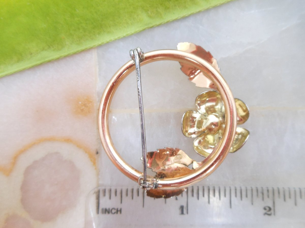 Vintage DIANA Flower Brooch Designer Wreath Pin GF Gold Fill Gold Overlay Mid Century Jewelry Gift, VivianJoel.com
