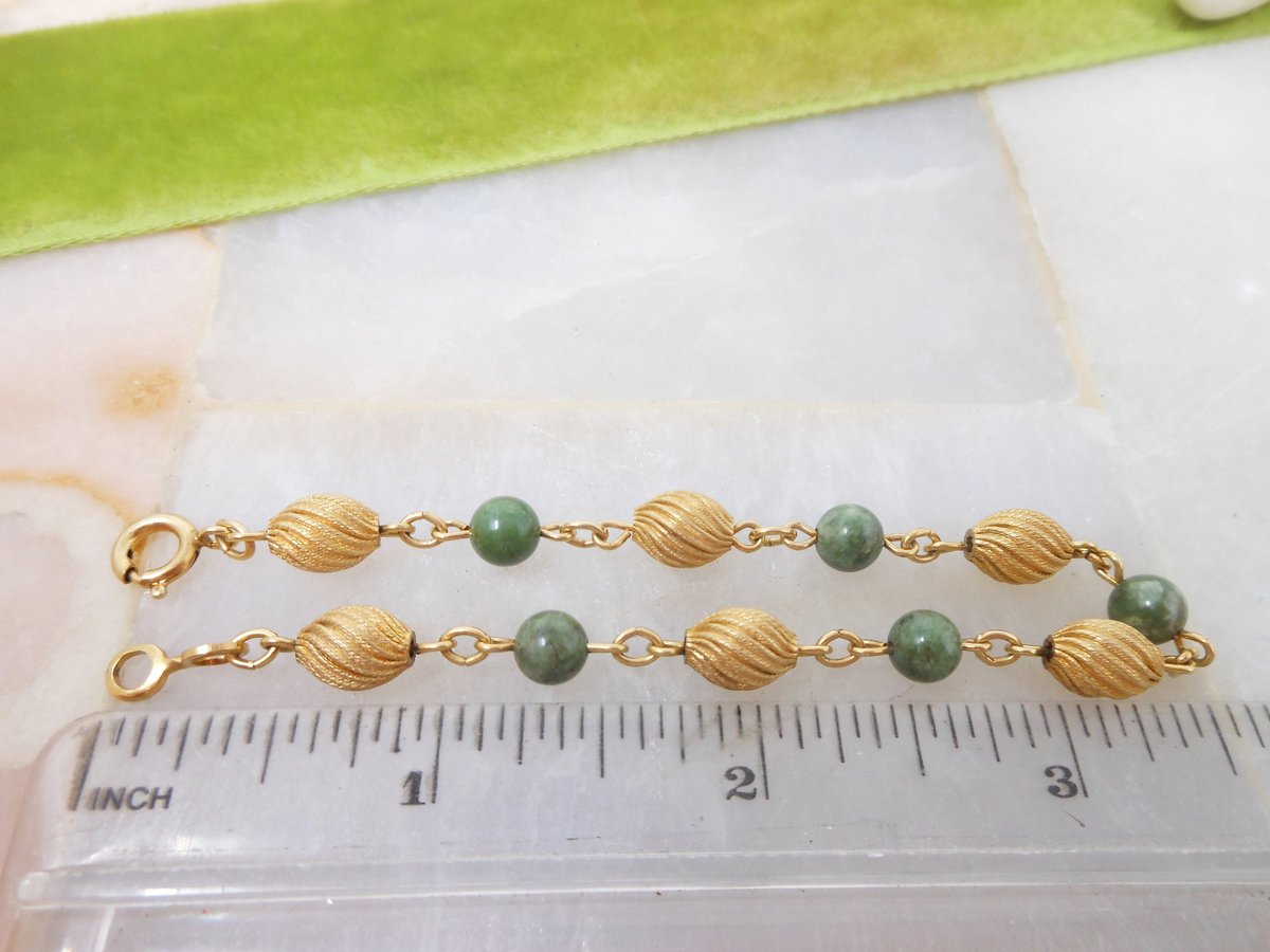 Vintage Jade Green Gold Fill Link Bracelet GF Skinny Tennis 12Kt Gold Filled Link Designer CC Jewelry Mid Century Gift, VivianJoel.com