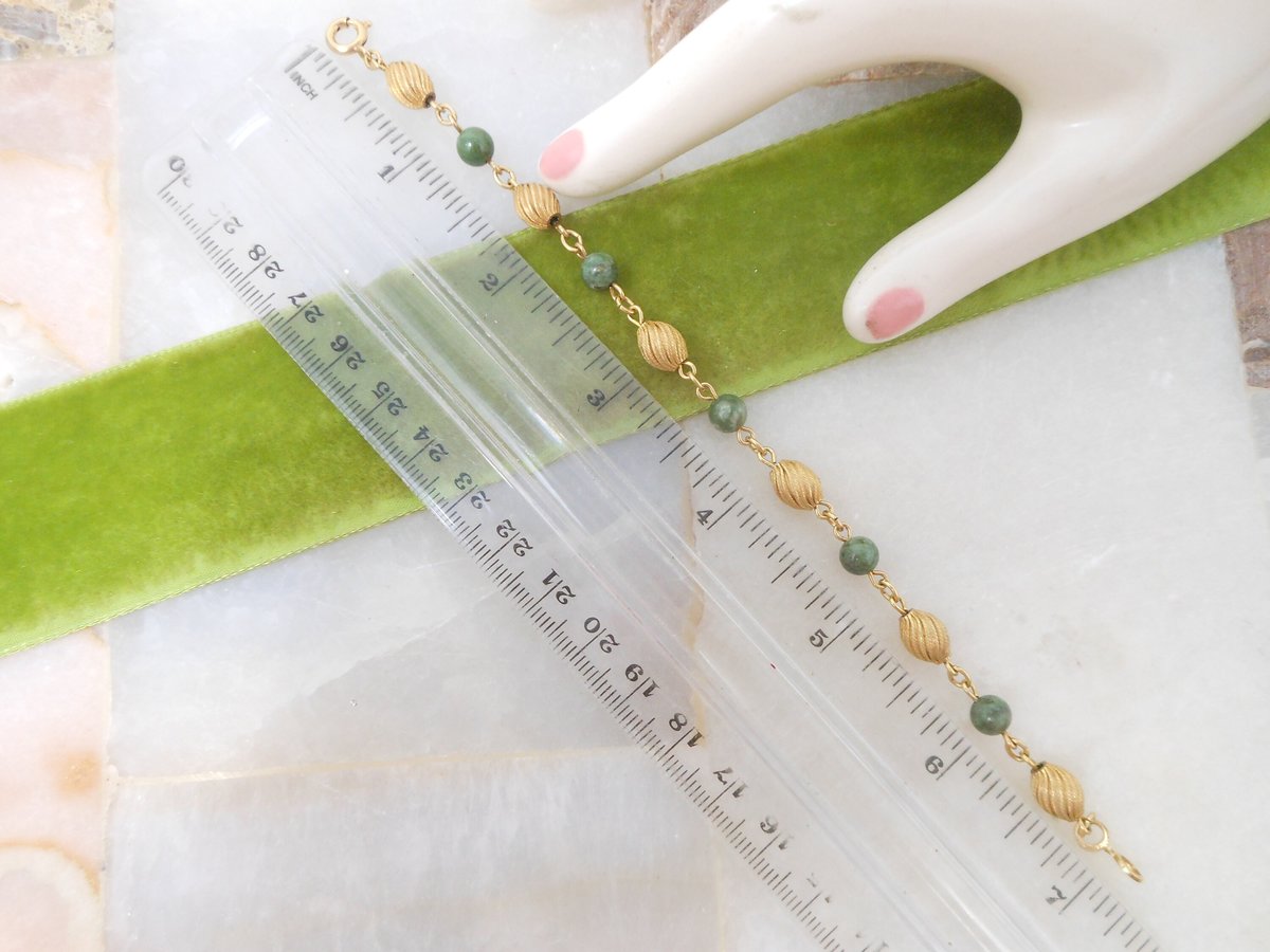 Vintage Jade Green Gold Fill Link Bracelet GF Skinny Tennis 12Kt Gold Filled Link Designer CC Jewelry Mid Century Gift, VivianJoel.com